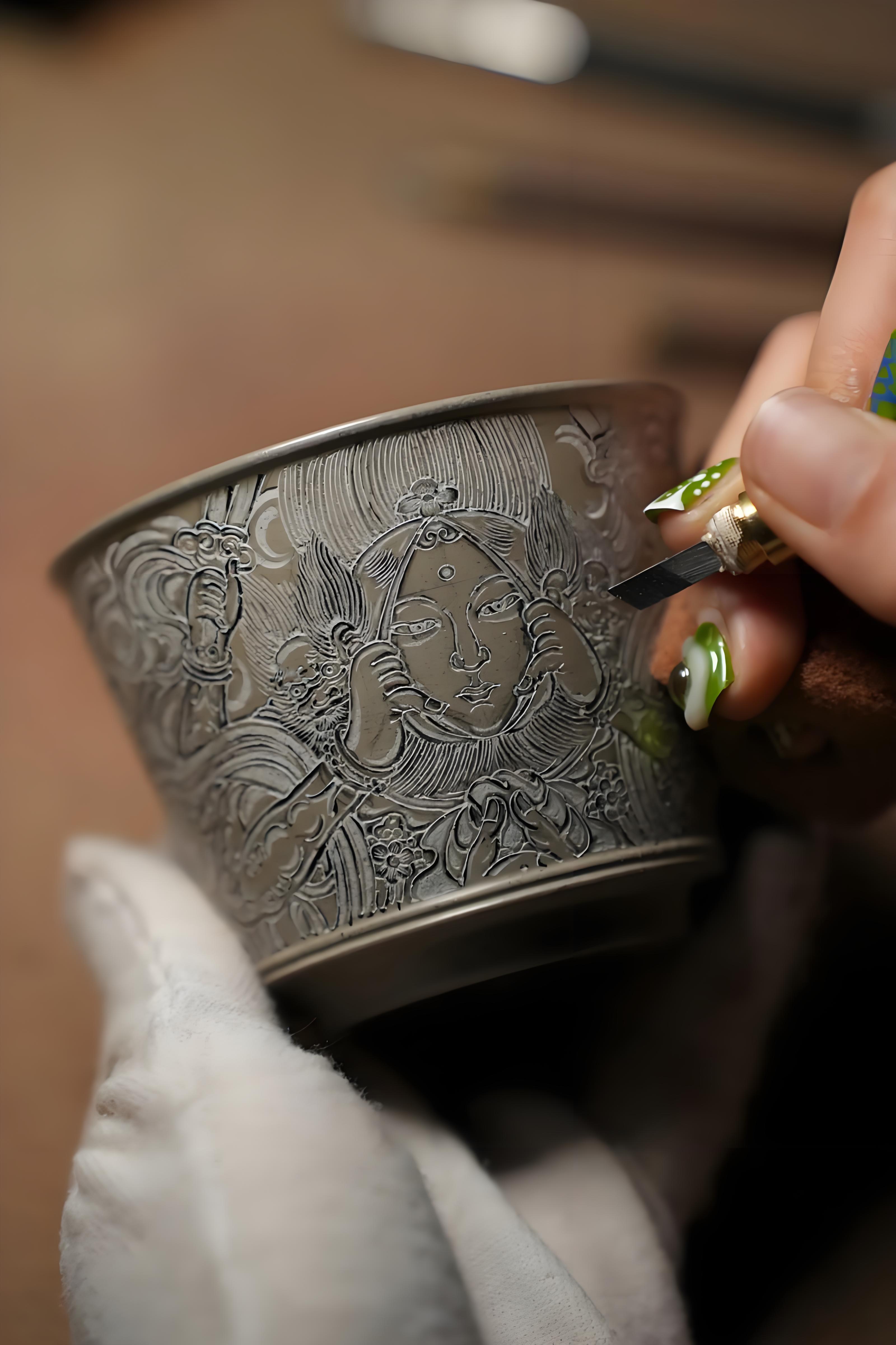荣县土陶刻花装饰 手工刻花描彩